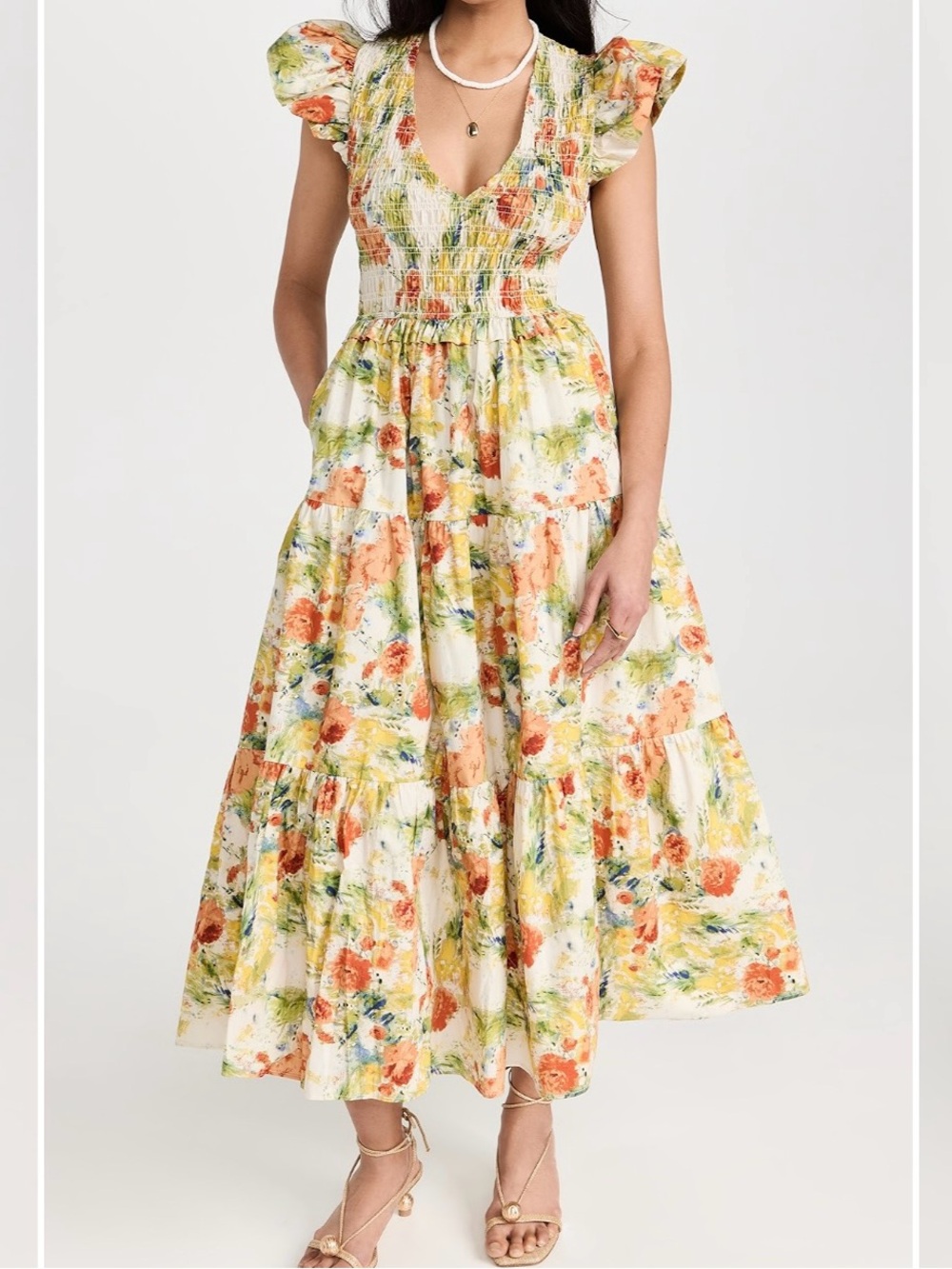 o.p.t Phoebe Floral Smocked V-Neck Maxi Dress Size L